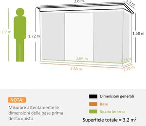 Outsunny Casetta da Giardino Porta Utensili in Lamiera di Acciaio con Porte Scorrevoli, 280x130x172cm, Verde Scuro