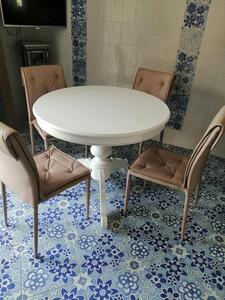 Tavolo rotondo classico in legno massello bianco opaco 120x120 cm