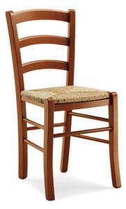 Sedia con stecche verticali e seduta in paglia in legno massello set 2