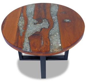 Tavolino da Salotto in Legno di Teak e Resina 60 cm