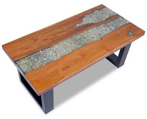 Tavolino da Salotto in Legno di Teak e Resina 100x50 cm