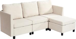 Divano angolare con funzione letto - 3 posti con pouf - Con contenitore - Schiuma altamente elastica - Struttura in legno massello - Beige