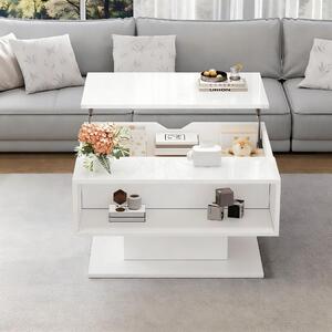 Tavolino da caffè, dimensioni 80 x 75 x 40 cm, realizzato in pannello di particelle di legno al 100%, colore bianco, con piano sollevabile fino a 54 cm, dotato di spazio contenitivo nascosto, ripiano semiaperto e illuminazione LED
