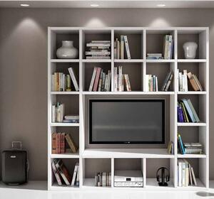 Set soggiorno libreria e porta tv bianco frassinato moderno in mdf laminato