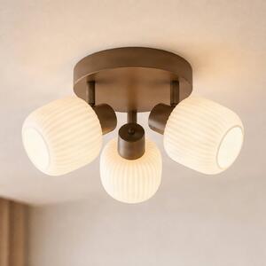 Faretto da soffitto Nola Evey, Ø 37 cm, a 3 luci, bianco/beige, vetro Evey NOLA, dimmerabile, Crema / Ambra, Soggiorno / Sala da pranzo, Vetro, Scandinavo, Faretto