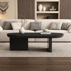 Tavolino da caffè, dimensioni 119,7 x 49,8 x 35,5 cm, 100% MDF, colore nero, tavolino da caffè nero di forma ovale con superficie verniciata a spruzzo