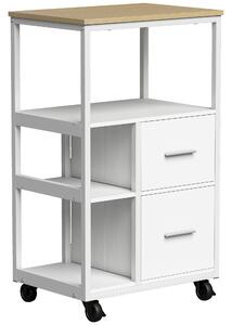 HOMCOM Carrello da Cucina con Ruote, 2 Cassetti e Scomparto Aperto, Bianco | Aosom Italy