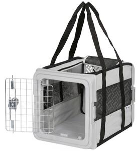 Trasportino Morbido per Cani Mini e Gatti Pieghevole 49,5x34x35,5 cm con Base Rigida e Finestre a Rete in Tessuto 300D e Acciaio Zincato Grigio