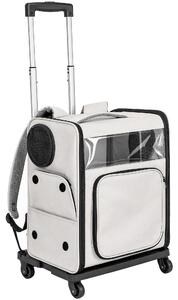 Trasportino per Cani e Gatti 34x28x43 cm con Ruote Manico Telescopico e 2 Finestre in Rete per Animali Fino a 5 kg Grigio