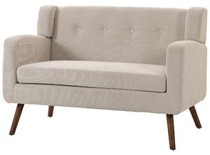 HOMCOM Divano 2 Posti 118 cm in Tessuto a Coste con Capitonné e Gambe in Legno, Beige | Aosom Italy