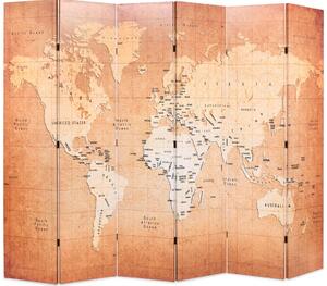 Paravento Pieghevole 228x170 cm Stampa Mappa del Mondo Giallo
