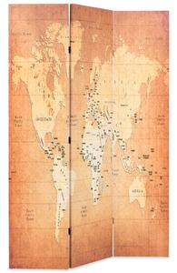 Paravento Pieghevole 120x170 cm Stampa Mappa del Mondo Giallo