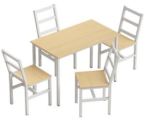 HOMCOM Set Tavolo da Pranzo 108 cm e 4 Sedie con Schienale a Doghe, Rovere e Bianco | Aosom Italy