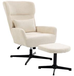 HOMCOM Poltrona Lounge Girevole 360° con Poggiapiedi e Altezza Regolabile, Bianco Crema | Aosom Italy