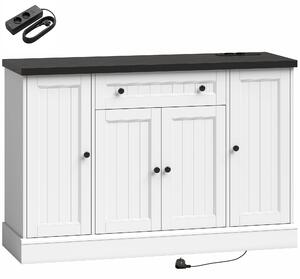 HOMCOM Credenza con Stazione di Ricarica, 4 Ante, Cassetto e Ripiani, Bianco e Nero | Aosom Italy