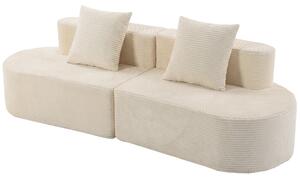 HOMCOM Divano 3 Posti Curvo 245 cm in Velluto a Coste con 2 Cuscini, Crema | Aosom Italy