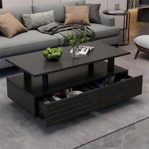 Tavolino da caffè, dimensioni 100 x 50 x 42 cm, 100%.poliacrilico, colore nero, forma rettangolare, con 2 cassetti, ripiano aperto e illuminazione LED controllabile tramite app