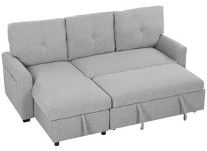 HOMCOM Divano Letto 3 Posti Estraibile con Chaise Longue Convertibile, Vano Portaoggetti, 3 Cuscini, in Lino, Grigio | Aosom Italy