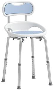 HOMCOM Sedia da Doccia con Schienale e Sedile Forato, 8 Altezza Regolabile, Antiscivolo, Portata 136kg, Azzurro | Aosom Italy