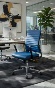 Sedia da ufficio blu con braccioli regolabili, ergonomica e moderna