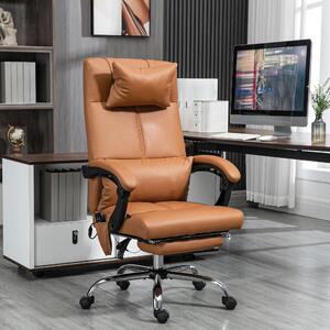 Okwish sedia da ufficio poltrona per computer poltrona massaggiante poltrona relax con funzione massaggio a 5 modalità, poltrona girevole da lavoro poltrona da ufficio con inclinazione dello schienale a 155°, marrone chiaro