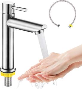 Staal - Miscelatore per lavabo - Acqua fredda - Rubinetto per lavabo da bagno - Miscelatore monocomando con tubo di collegamento da 60 cm per ospiti - WC