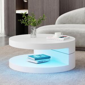 Tavolino da divano 70x70x35,5 cm, 100% MDF, bianco; tavolino rotondo da divano da 70 cm con piano girevole a 360° e striscia LED