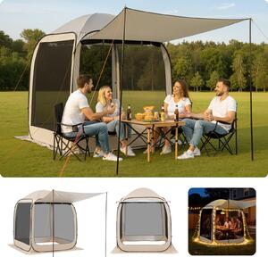 Gazebo pieghevole - Tenda da festa pop-up 1,83 x 1,83 x 2,19 m - Con tenda da sole estraibile - Pareti laterali incluse - Borsa per il trasporto - Per 4-6 persone - Per terrazza e esterni - Beige