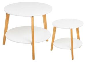 Set 2 Tavolini da Salotto Moderni Bianco Legno Pino MDF Design 53x53x45cm - Title: Default Title
