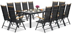 Mobili da giardino in alluminio Verona Wood polywood con grande tavolo per 12 persone Garden Point nero