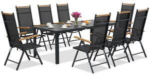 Mobili da giardino in alluminio Verona polywood con grande tavolo Wood per 8 persone Garden Point nero