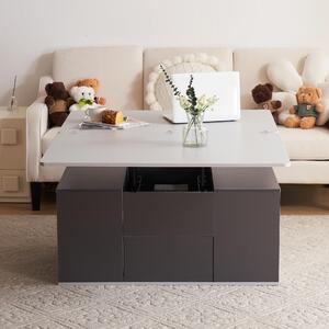 Tavolino da caffè 100 x 51 x 47 cm, tavolino da caffè con altezza regolabile, realizzato al 100% in pannello di particelle, colore grigio, con 2 cassetti e vani a giorno