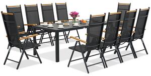 Mobili da giardino in alluminio Verona Wood polywood con grande tavolo per 10 persone Garden Point nero