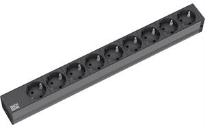 Bachmann, multipresa da 19" in alluminio, 1U, 9 prese a 35°, nera, 2,0 m, senza interruttore