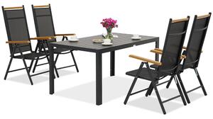Mobili da giardino in alluminio Polywood Verona Wood per 4 persone Garden Point nero