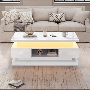 Tavolino da divano, dimensioni 100 x 50 x 40 cm, realizzato in pannello di particelle al 100%, colore bianco, con altezza regolabile, dotato di 2 cassetti, vano contenitore nascosto e illuminazione a LED