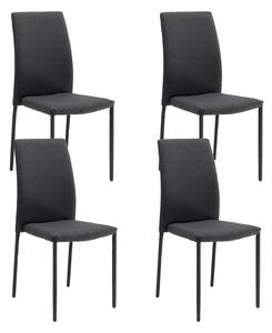 Set 4 Sedie Leda 42x52x96 cm in Tessuto Easy-Clean Gambe Rivestite in Tinta Nero