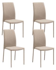 Set 4 Sedie Leda 42x52x96 cm in Tessuto Easy-Clean Gambe Rivestite in Tinta Beige