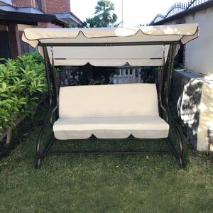Dondolo 3 posti con cuscino beige reclinabile da giardino terrazzo
