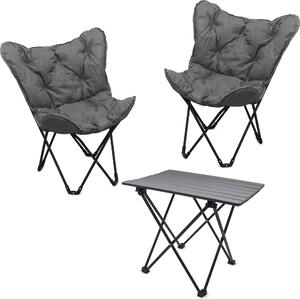 Set da campeggio con tavolo pieghevole in alluminio e 2 borse incluse - 3 pezzi - Set da giardino con 2 sedie a farfalla fino a 110 kg