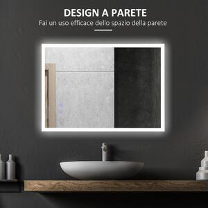 Kleankin Specchio LED Bagno 70x50 cm, Anti-Appannamento, Tasti Touch, Illuminazione Integrata, Design Moderno - Argento