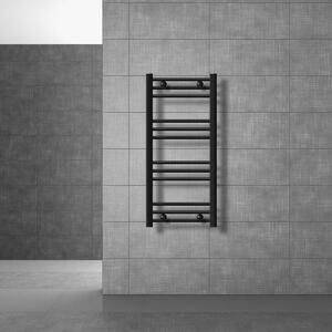 LuxeBath Radiatore da bagno Sahara 400x800 mm Nero opaco curvo con attacco laterale Radiatore di design Scaldasalviette Asciugamani, senza resistenza elettrica