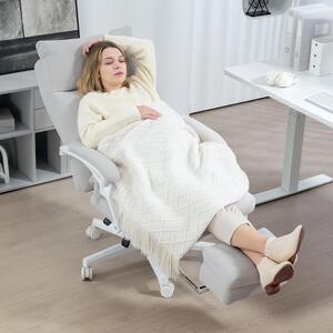 Okwish Sedia ergonomica per ufficio Sedia girevole regolabile in altezza con supporto lombare e schienale, sedia per computer con poggiapiedi e aspetto lino, bianco crema
