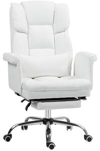 Sedia da ufficio ergonomica, con funzione reclinabile, cuscino lombare, regolabile in altezza, poggiapiedi, rivestita in ecopelle (bianca)