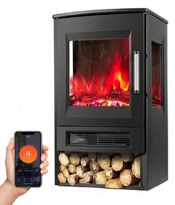 Camino elettrico da 900/1800 W, con telecomando e 8 colori di fiamma, nero, modello da pavimento