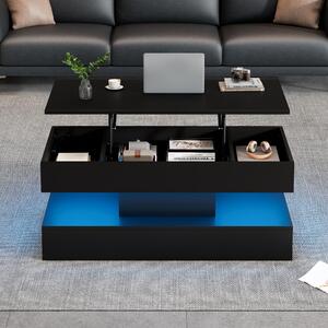 Tavolino da divano, dimensioni 100 x 50 x 42 cm, realizzato in pannello di particelle al 100%, colore nero, tavolino da divano con altezza regolabile, illuminazione a LED e spazio contenitivo nascosto