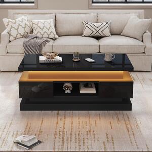 Tavolino da divano, dimensioni 100 x 50 x 40 cm, realizzato in pannello di particelle al 100%, colore nero, tavolino da divano con altezza regolabile, dotato di 2 cassetti e illuminazione LED
