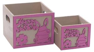 Portavaso rosa in legno Pasqua in set di 2, 15x15H12 cm (kit da 3)