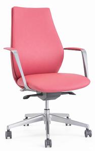 Poltrona da ufficio ergonomica di colore rosso con struttura in metallo e braccioli