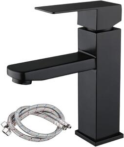 Rubinetto da bagno - Nero - Miscelatore per lavabo - Rubinetto per lavabo - Miscelatore per bagno - Miscelatore monocomando - Accessori per lavabo - Con tubo di 60 cm